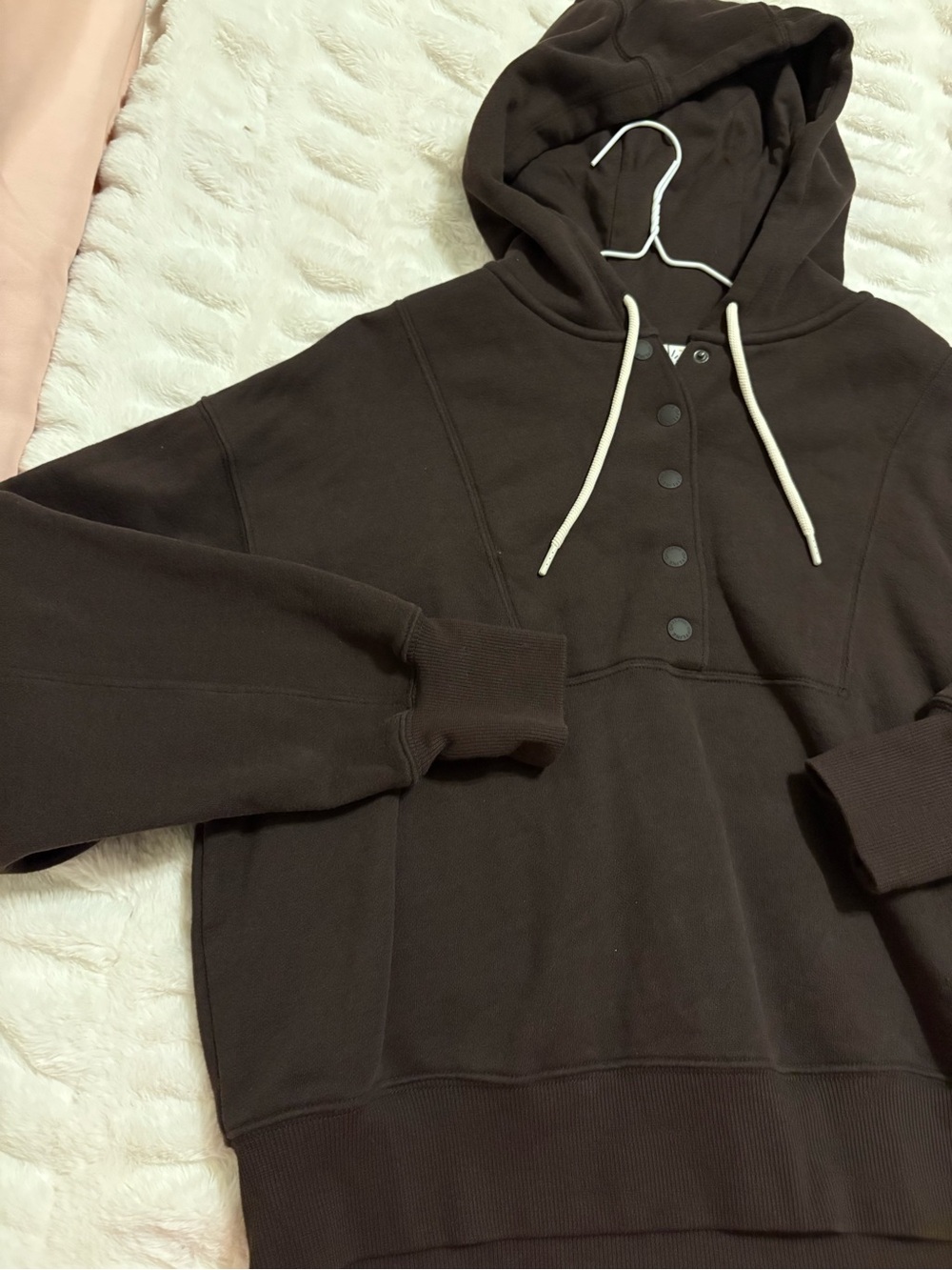 aerie Chocolate Brown Hooded Pullover with Cream Drawstrings